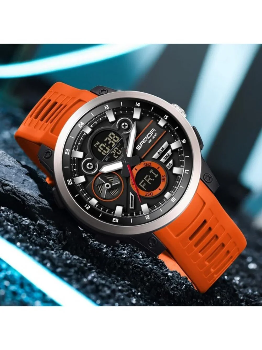 Men's Orange Analog Quartz Stainless Steel Military Electronic LED Digital Watch